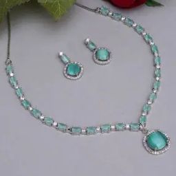 Women Silver-Plated Stone-Studded Necklace & Earrings Set-22