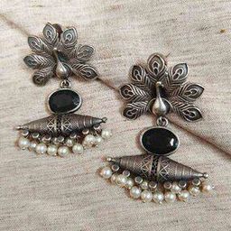 Women Oxidised Beaded Drop Earrings-picture-35