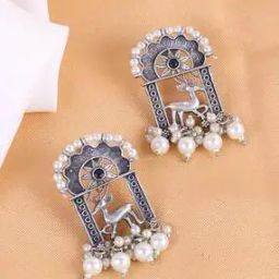 Women Oxidised Beaded Drop Earrings-35