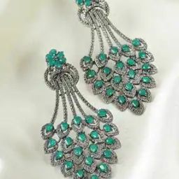 Women Silver-Plated Stone-Studded Drop Earrings-image-7