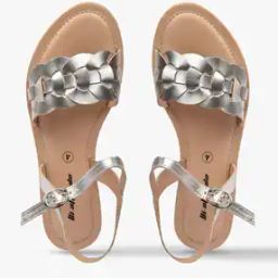 Metallic Slip-On Sandals with Buckle Closure-image-9