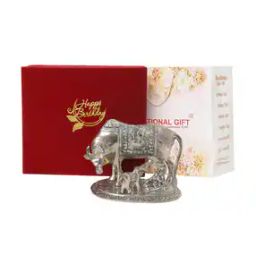 Kamdhenu Cow with Calf & Krishna God Idol-image-59