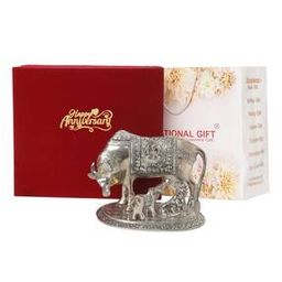 Kamdhenu Cow with Calf & Krishna God Idol-2