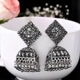 Women Stone-Studded Dome-Shaped Jhumka Earrings-image-18