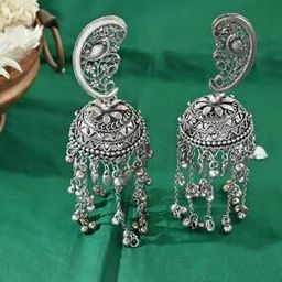 Silver-Plated Jhumka Earrings-77