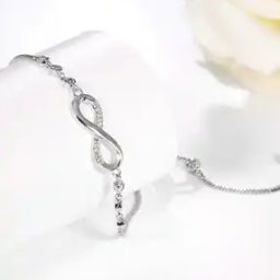 Women Silver-Plated American Diamond-Studded Link Bracelet-image-6