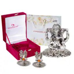 Lord Ganesh God Idol with 2 Diyas-10