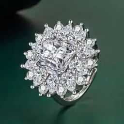 Silver-Plated American Diamond-Studded Adjustable Cocktail Ring-53