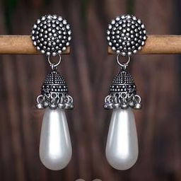 Women The Swaying Pearls Oxidised Drop Earrings-image-31