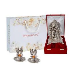 Set of 2 Diyas with Radha Krishna Chowki Showpiece-image-2