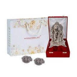 international gift Set of 2 Om Diyas with Radha Krishna Chowki Showpiece-picture-25