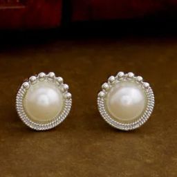 Twisted Edge Pearl Stud Earrings-image-47