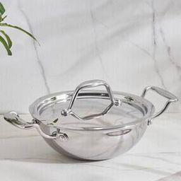 Silver-Plated Stainless Steel Kadhai with Lid-image-45