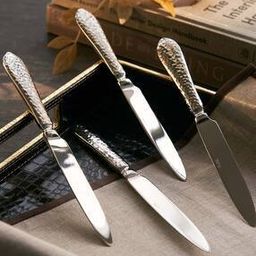 Set Of 4 Silver Hammered Dessert Knives-13