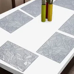 fabinaliv Set of 6 Silver Floral Textured PVC Table Mats (45X30 cm)-picture-31