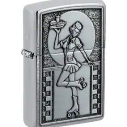 Zippo Roller Waitress Emblem Brushed Chrome Windproof Lighter-50