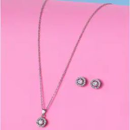 Silver-Plated Stone-Studded Necklace & Earrings Set-image-33