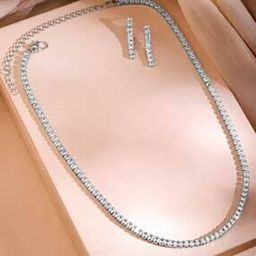 Women Rhodium-Plated CZ Studded Statement Necklace Set-3