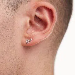 Men Sterling Silver Snake Stud Earrings-image-40