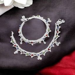 Women Sliver-Plated Stone-Studded Anklets-44