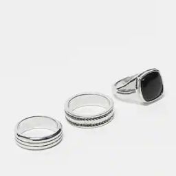 Men Set of 3 Silver-Plated Band Rings-9