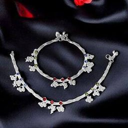 Women Silver-Plated Stone-Studded Anklets-52