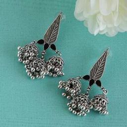 Silver Plated Stone Studded Jhumka Earrings-28