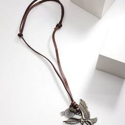 Men Leather Chain with Silver-Plated Pendant-image-62