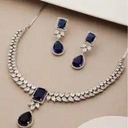 Women American-Diamond Studded Stud Necklace & Earrings Set-image-79