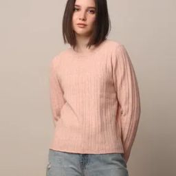 Women Ribbed Regular Fit Round-Neck Pullover-picture-34