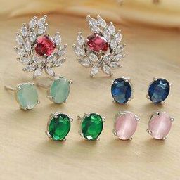 Set of 5 Silver-Plated Stud Earrings-11