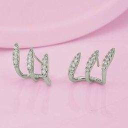 Women Silver-Plated American Diamond-Studded Ear Cuffs-image-3