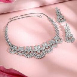 Women Stone-Studded Necklace & Earrings Set-image-92