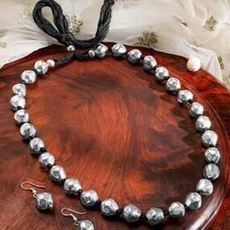 Women Oxidized Silver-Plated Beaded Necklace & Earrings Set-image-1