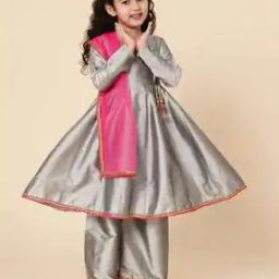 Girls Embellished Angrakha Kurta Suit Set-image-80