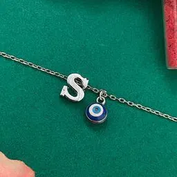Silver-Plated S Letter Evil Eye Bracelet Rakhi-image-16