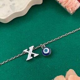 Silver-Plated X Letter Evil Eye Bracelet Rakhi-image-6