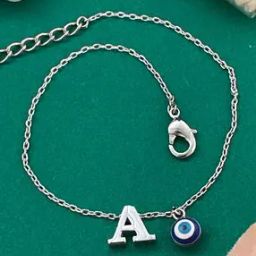 Silver-Plated A Letter Evil Eye Bracelet Rakhi-image-97