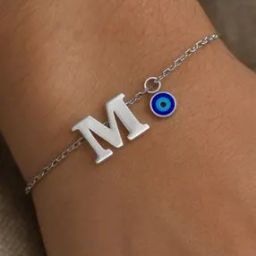 Silver-Plated M Letter Evil Eye Bracelet Rakhi-image-98