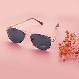 Girls Black Lens Silver-Toned Aviator Sunglasses-CLSG064-image-3