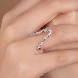 Women Silver-Plated Stone-Studded V-Shaped Ring-image-46