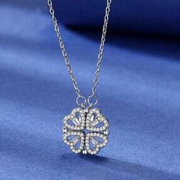 Silver-Plated Hearts Clover-Design Pendant with Chain-image-65