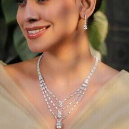 Women Silver-Plated Stone-Studded Necklace & Earrings Set-image-48