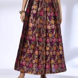 Women Floral Brocade Pleated Flared Skirt-picture-16