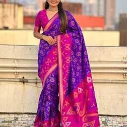 Ikat Print Patola Saree With Contrast Border-image-92