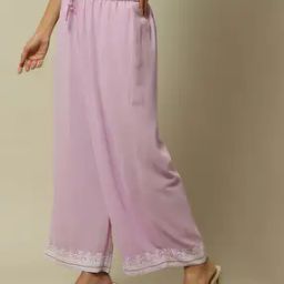 Women Straight Palazzos with Embroidered Hem-image-36
