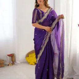 Women Chiffon Traditional Saree with Blouse Piece-image-82