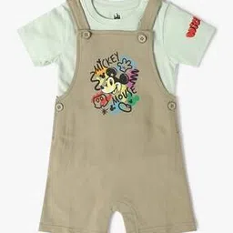 inf frendz Girls Mickey Mouse Print T-Shirt & Dungaree Set-picture-7