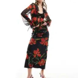 Floral Print Chiffon Bias Maxi A-Line Skirt-image-10