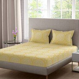 144 TC Ornamental Print Super King Bedsheet with 2 Pillow Covers-38